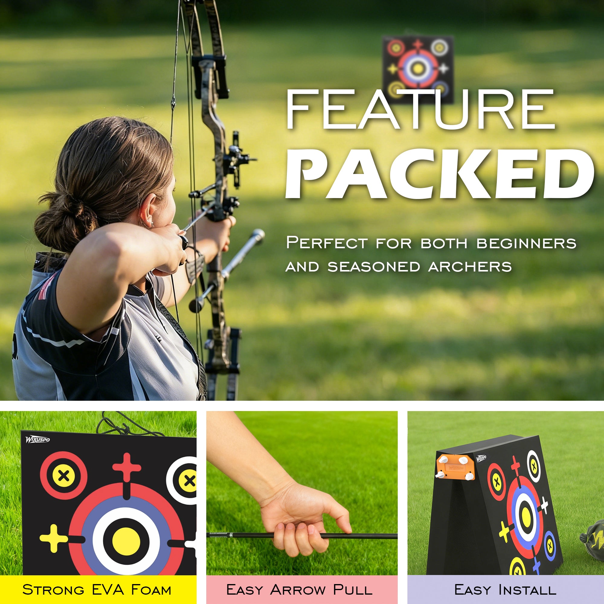 20'' x 20'' x 4'' Foam Archery Target Set Foldable Self-Standing High-Density Target Block Backyard, Portable Target for Compound Bows Youth Archery Practice, Built-in Carrying Handle (2 pack)