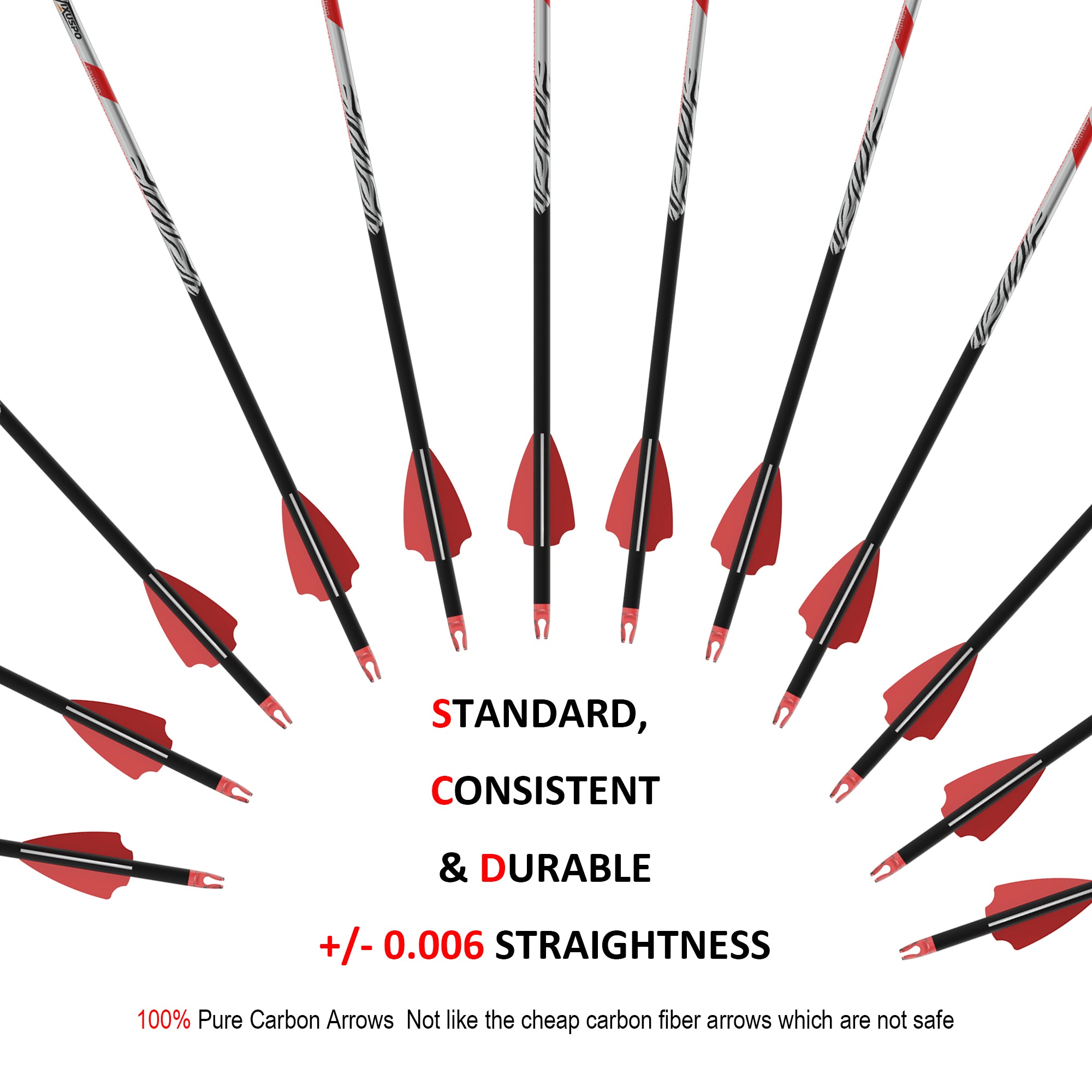 32" Pure Carbon Arrows Archery Practice Hunting Arrows with Shaft 400 350 300 Spine with Removable Tips for Compound & Recurve Bow and Longbow (Pack of 12)