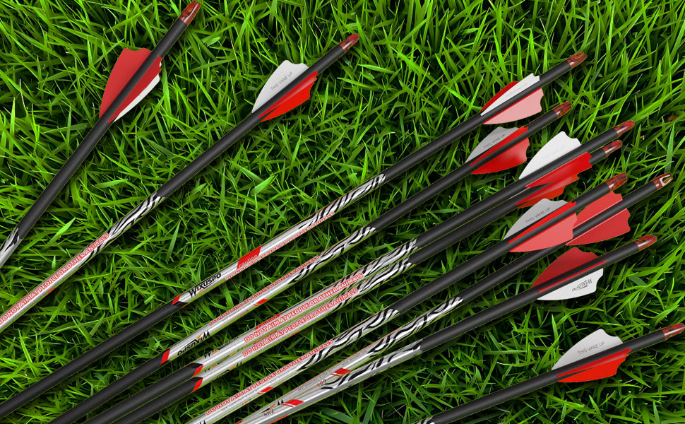 32" Pure Carbon Arrows Archery Practice Hunting Arrows with Shaft 400 350 300 Spine with Removable Tips for Compound & Recurve Bow and Longbow (Pack of 12)