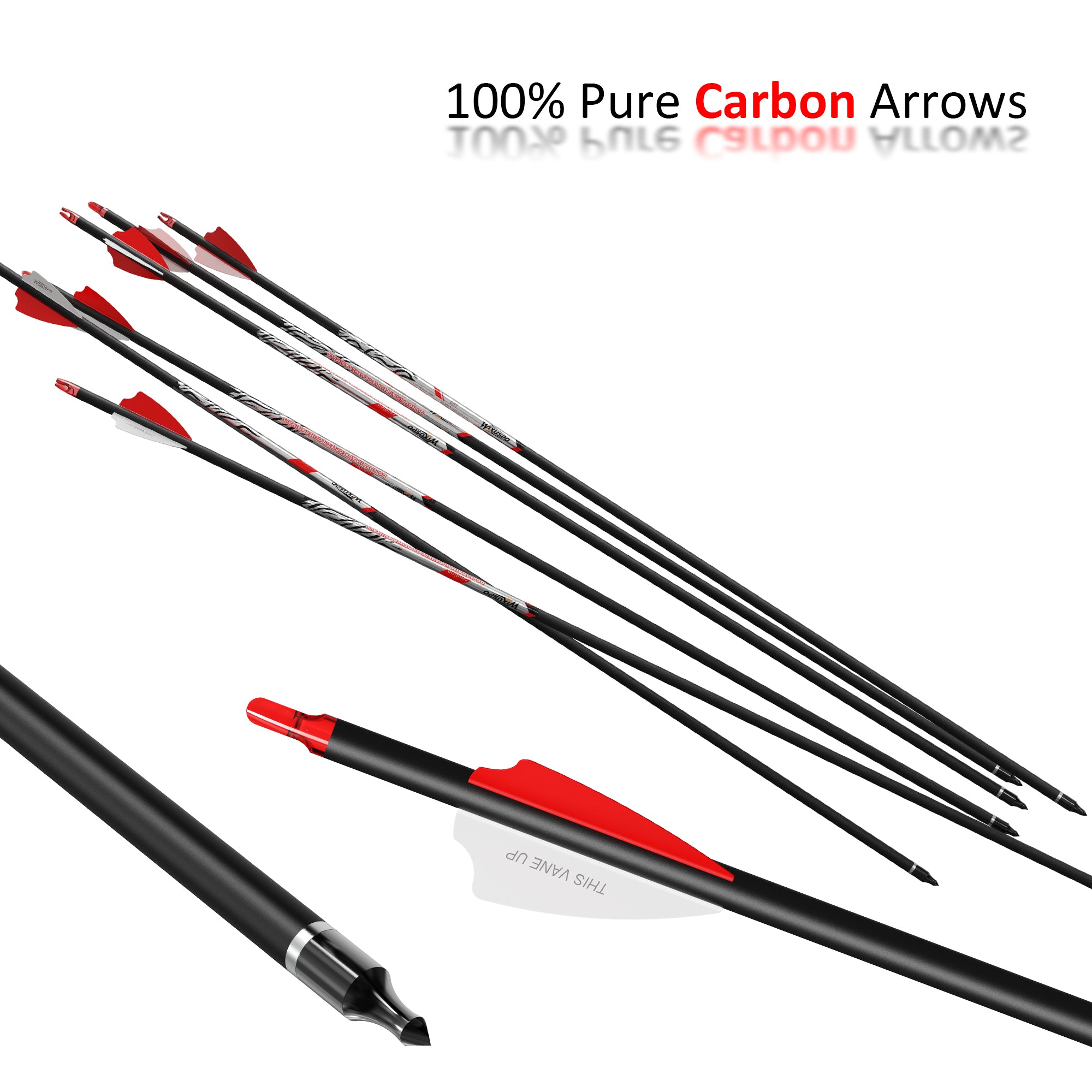 32" Pure Carbon Arrows Archery Practice Hunting Arrows with Shaft 400 350 300 Spine with Removable Tips for Compound & Recurve Bow and Longbow (Pack of 12)