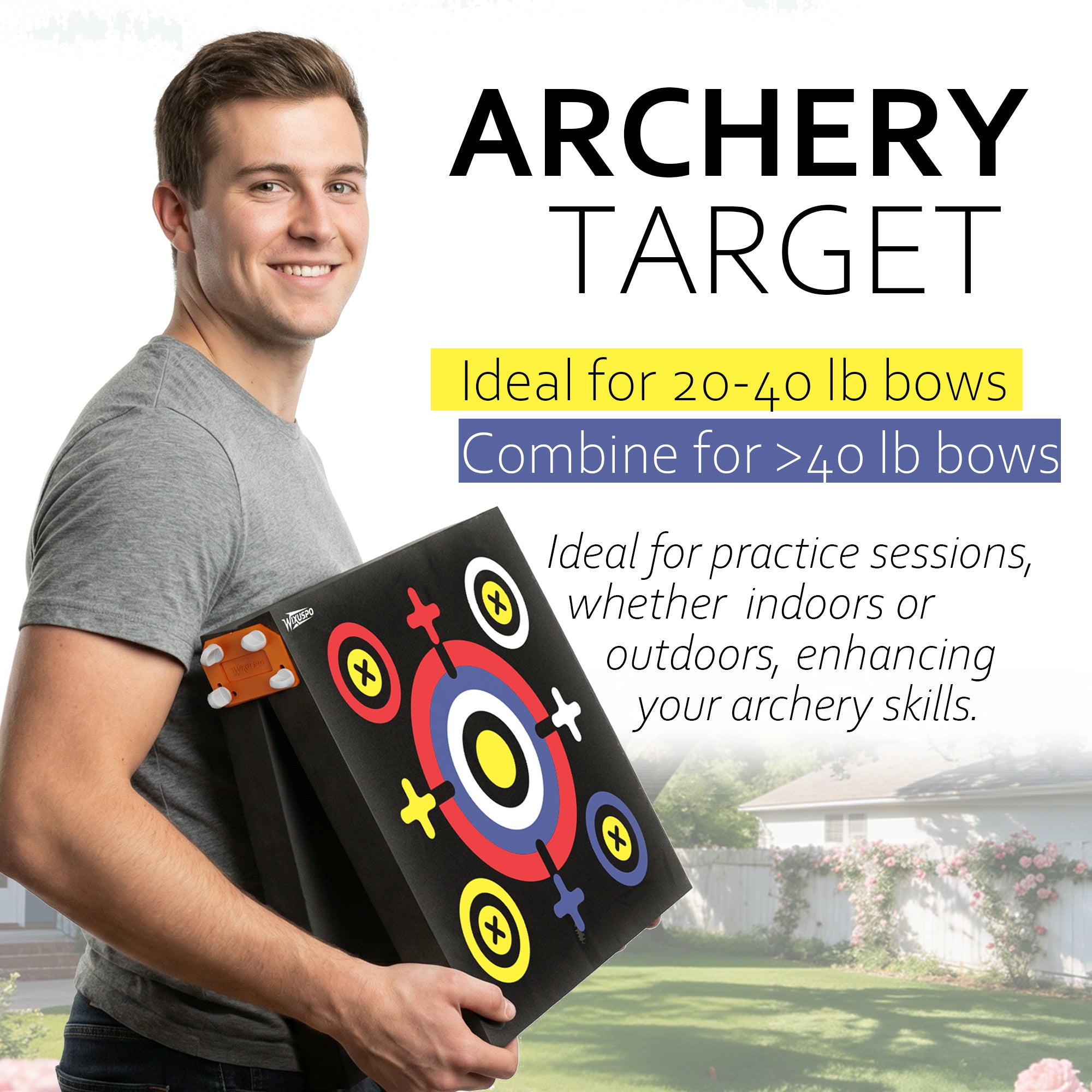 20'' x 20'' x 4'' Foam Archery Target Set Foldable Self-Standing High-Density Target Block Backyard, Portable Target for Compound Bows Youth Archery Practice, Built-in Carrying Handle (2 pack)