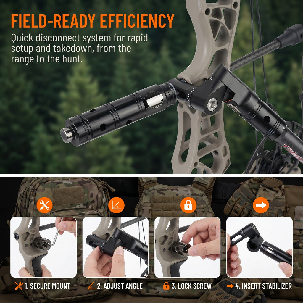 Adjustable Archery Stabilizer Single Side Adjustable V-Bar Mount, CNC Machined Aluminum, Universal Fit for Compound/Recurve Bow Stabilizer, Archery Hunting Target Shooting Accessory