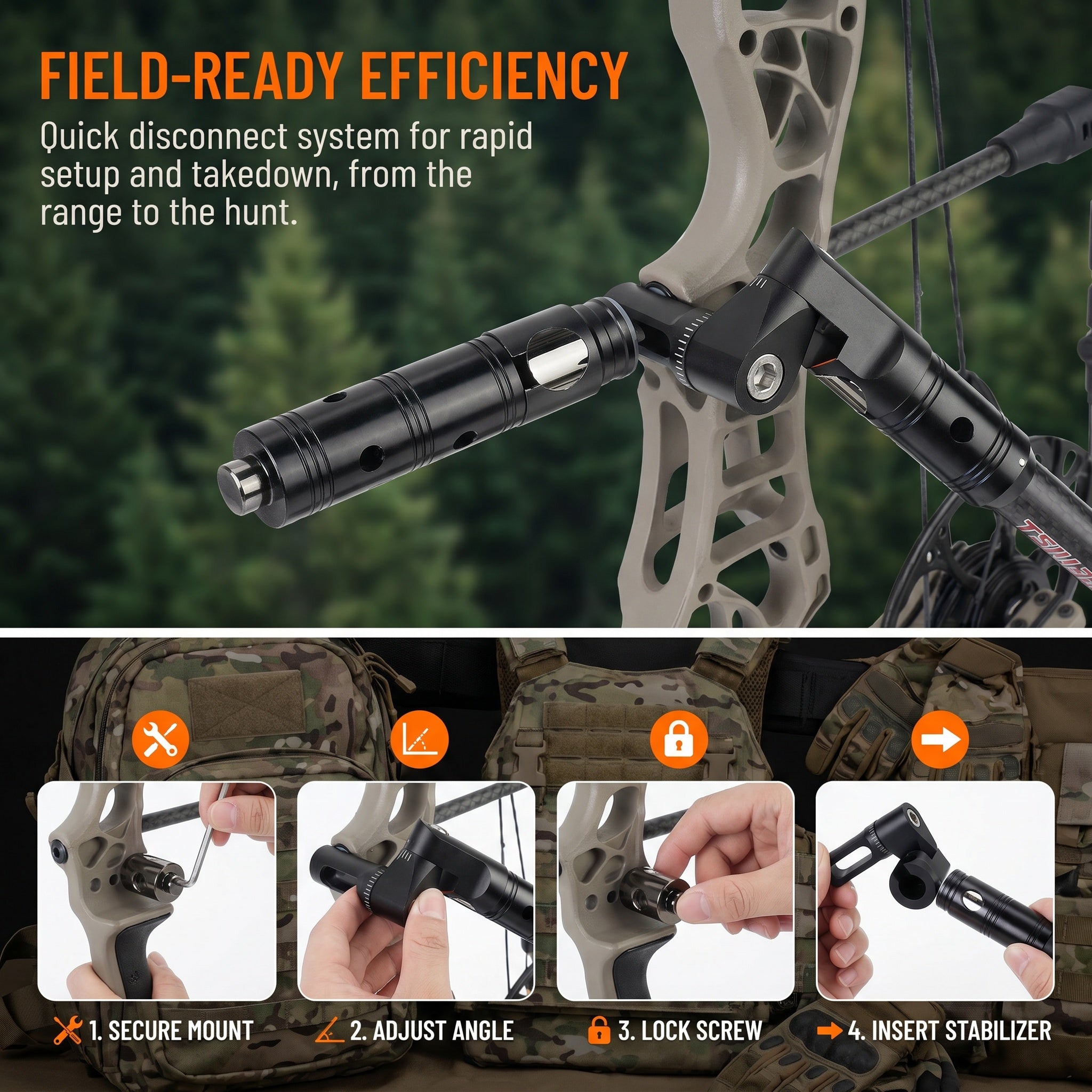 Adjustable Archery Stabilizer Single Side Adjustable V-Bar Mount, CNC Machined Aluminum, Universal Fit for Compound/Recurve Bow Stabilizer, Archery Hunting Target Shooting Accessory