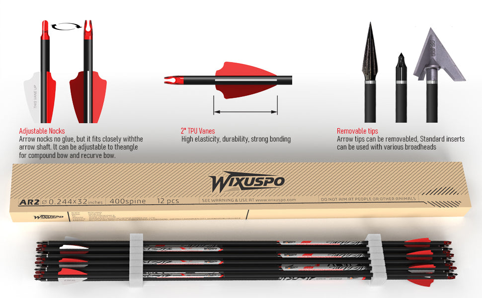 32" Pure Carbon Arrows Archery Practice Hunting Arrows with Shaft 400 350 300 Spine with Removable Tips for Compound & Recurve Bow and Longbow (Pack of 12)